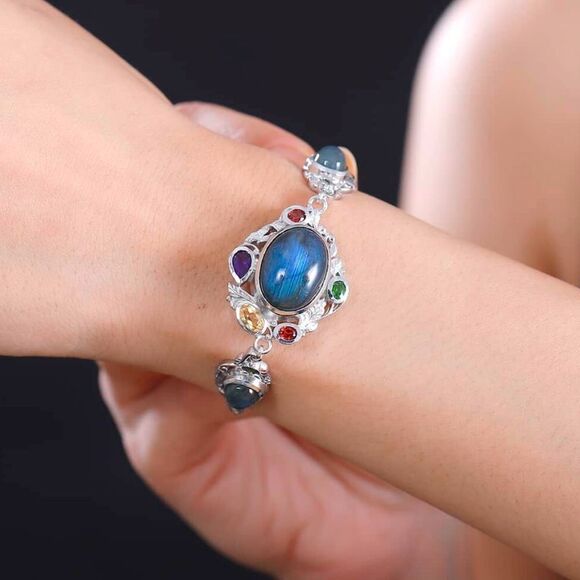Karis Malagasy Labradorite Multi Gemstone Clelestial Garden Bracelet, Platinum - Picture 16 of 17